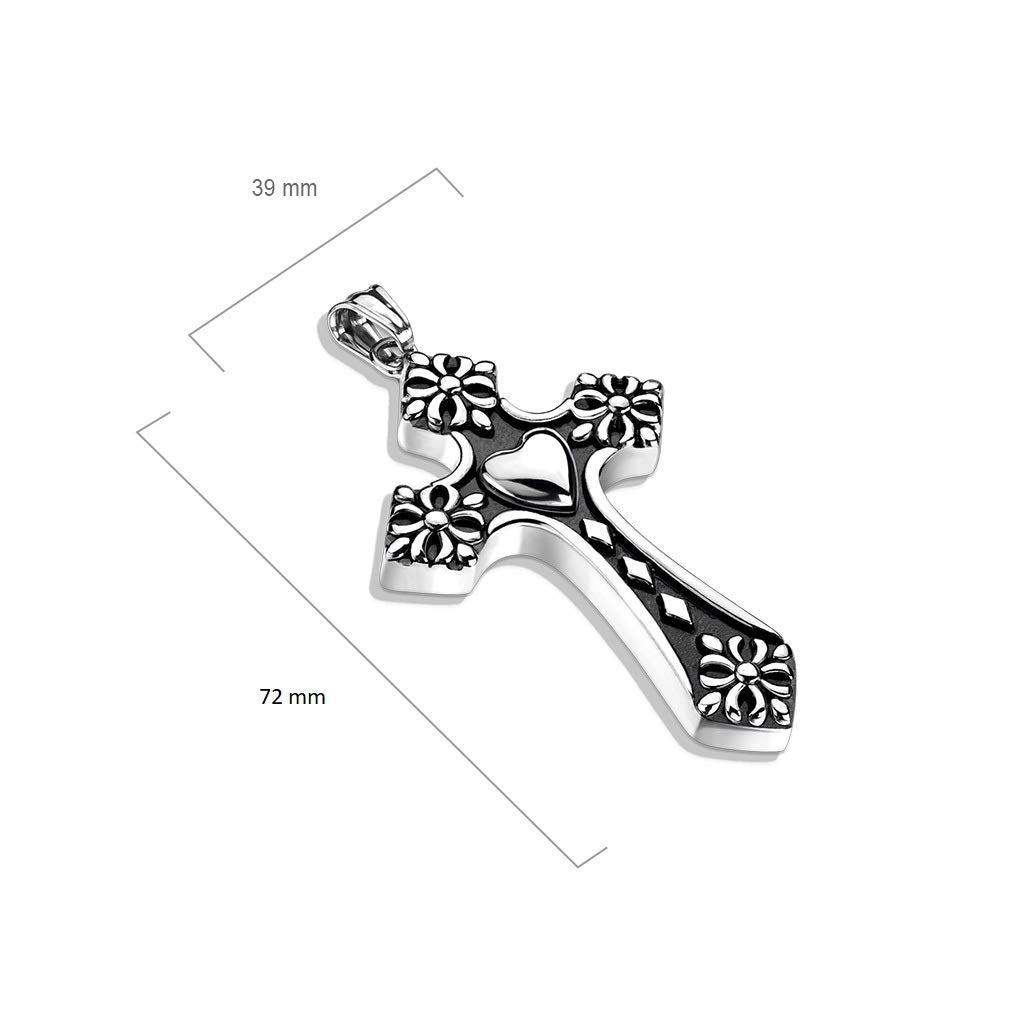 Kettenanhänger Kreuz Herz 316L Chirurgenstahl Silber-Schwarz Halskettenanhänger Pendant Damenkettenanhänger Herrenettenanhänger
