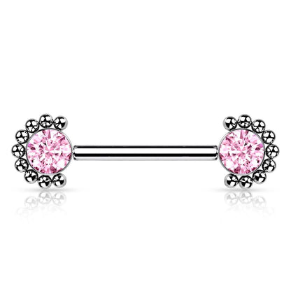 Push-In Piercing Brustwarze Zirkonia Opal Titan Grade 23 Kugel 12 14 Stablänge Nipple Gewindelos Straight Barbell Bridge