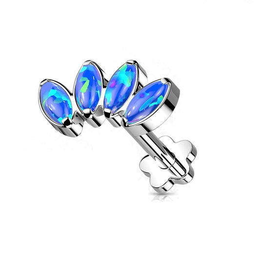 Push-In Labret Piercing Opal Titan Grade 23 Kugel Piercing Set Mehrfarbig 1,2mm Stabdicke Blütensockel Madonna Medusa Monroe