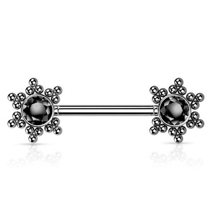 Push-In Piercing Brustwarze Stern Mehrfarbig Zirkonia Chirurgenstahl 316L Kugel 12 14 Stablänge Nipple Gewindelos Straight Barbell