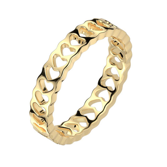 Ring Damen Bandring Herzen Gold Silber 316L Chirurgenstahl Größe 49 (15,6) - 62 (19,7) 3,8 breit