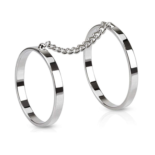 Paula & Fritz? Ring Damen 2 in 1 mit Kette verbunden Silber 316L Chirurgenstahl Zehenring Mittelring Einstellbarer-Ring Freundschaftsring Damenring