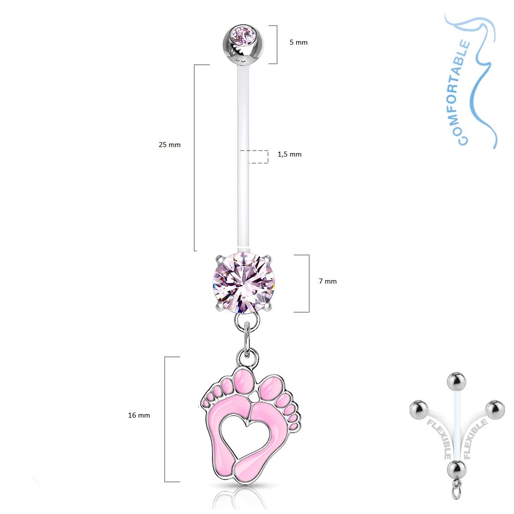 Schwangerschaftspiercing Bauchnabelpiercing Baby-Füße Zirkonia Bio Flexibler Stab Bauchpiercing Set Blau Pink Weiß Nabelpiercing