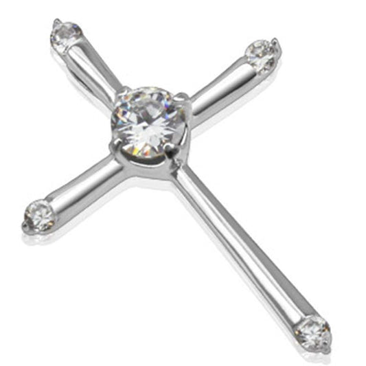 Kettenanhänger Kreuz Zirkonia Klar 316L Chirurgenstahl Silber HalsKettenanhänger Pendant Damenkettenanhänger HerrenKettenanhänger