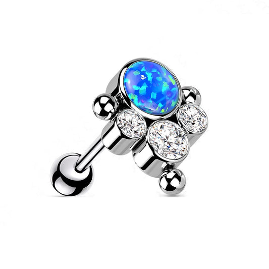 Push-In Ohrpiercing Tatze Silber Zirkonia Opal Titan Grade 23 Stablänge 1,2mm Stabdicke Gewindelos Kombinierbar Press-Fit