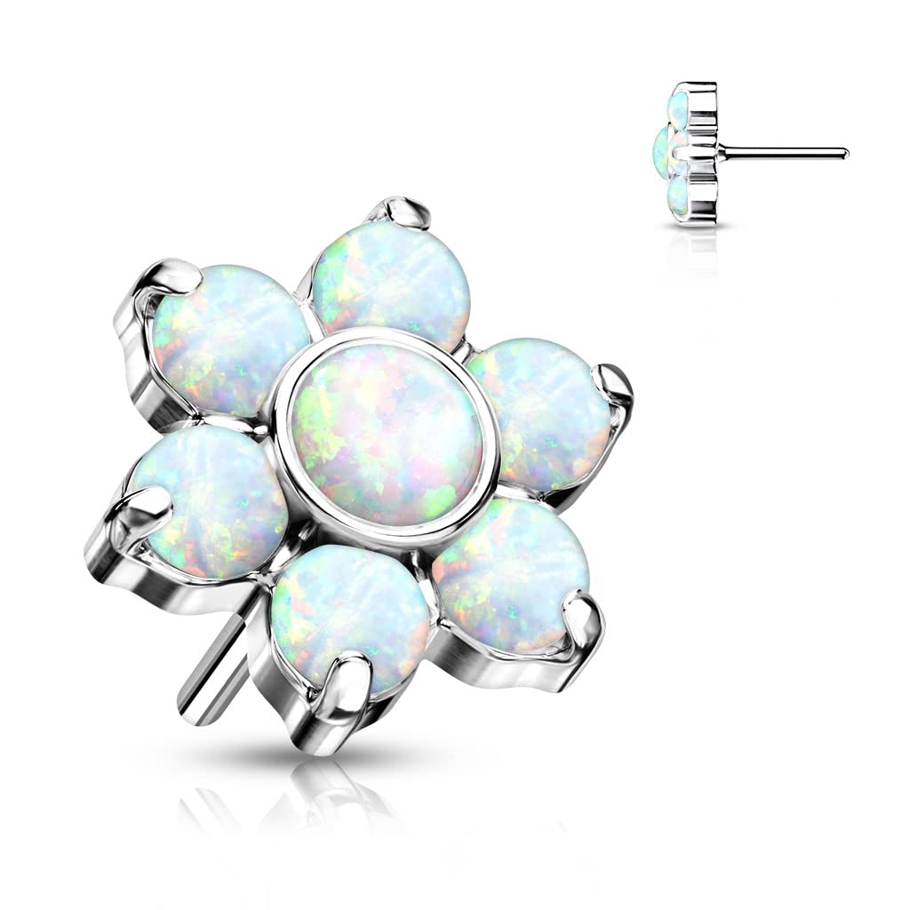 Push-In Aufsatz Blume Synthetischer Opal Titan Grade 23 Piercing Set 5mm Groß Ohrstecker Labret Stud Nipple Straight Barbell