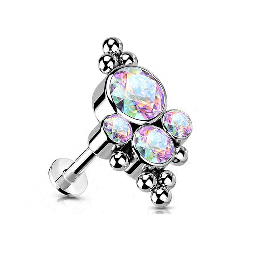 Push-In Labret Piercing Tatze Zirkonia Titan Grade 23 Kugel Piercing Set Mehrfarbig 6mm 8mm Stablänge Madonna Medusa Monroe