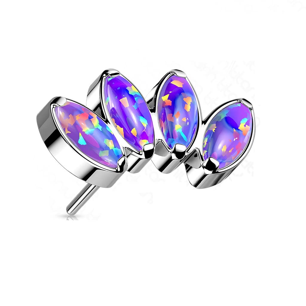 Push-In Aufsatz Blüte Synthetischer Opal Titan Grade 23 Piercing Set Mehrfarbig 9,5mm Lang Ohrstecker Labret Stud Straight Barbell