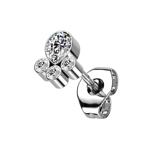 Push-In Ohrstecker Tatze Zirkonia Titan Grade 23 6,4mm Lang Butterflyverschluss Ohrring Gewindelos Kombinierbar Threadless Press-Fit