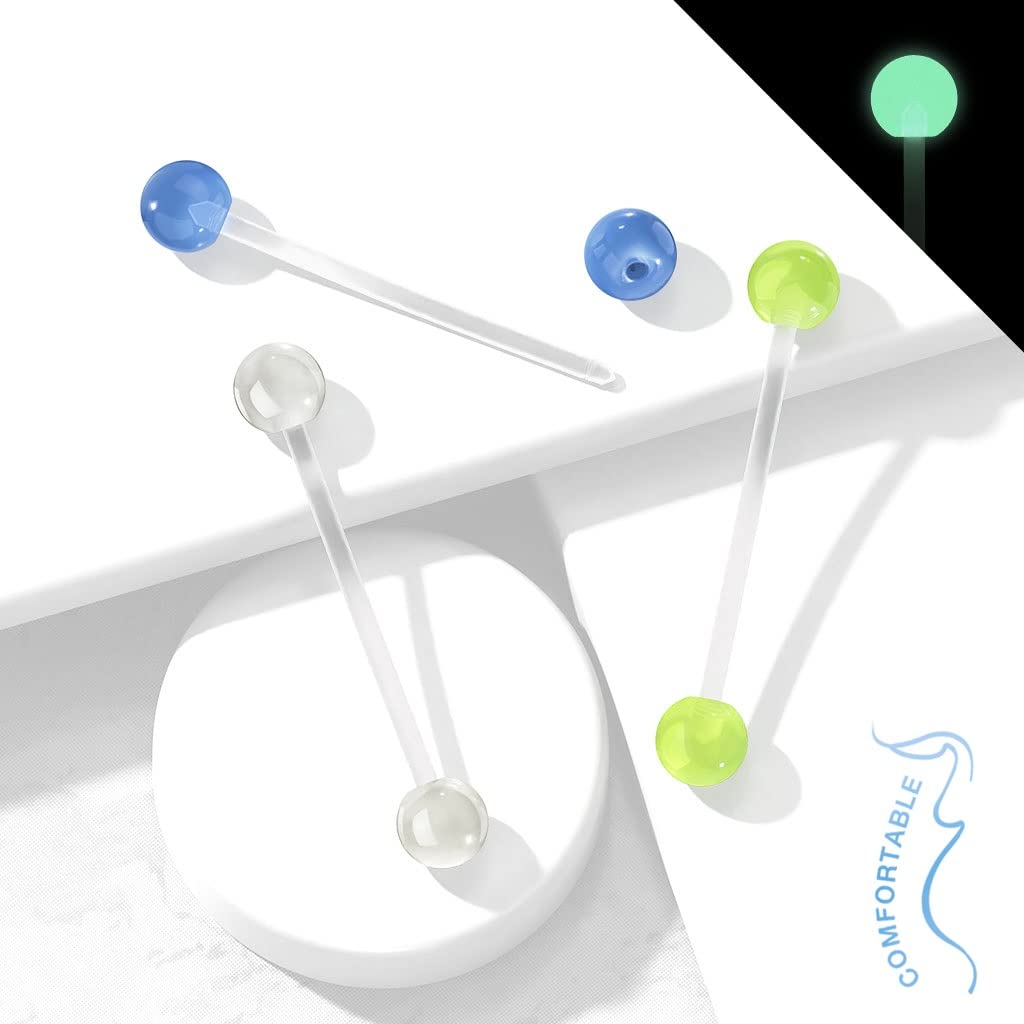 Schwangerschaftspiercing Bauchnabelpiercing Nacht-Leuchtend Bio Flexibler Stab Bauchpiercing Set Blau Weiß Grün Nabelpiercing Boy Girl
