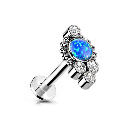 Push-In Labret Piercing Opal Zirkonia Titan Grade 23 Kugel Piercing Mehrfarbig 1,2mm Stabdicke 6mm 8mm Lang Madonna Medusa Monroe