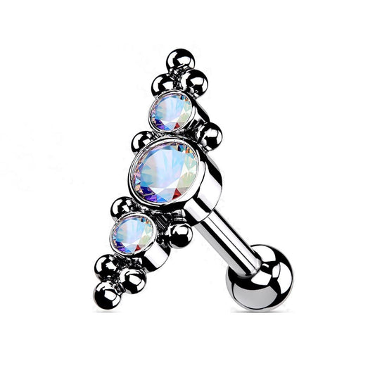 Push-In Ohrpiercing Silber Zirkonia 12,6mm Lang Titan Grade 23 Stablänge 1,2mm Dicke Gewindelos Kombinierbar Press-Fit