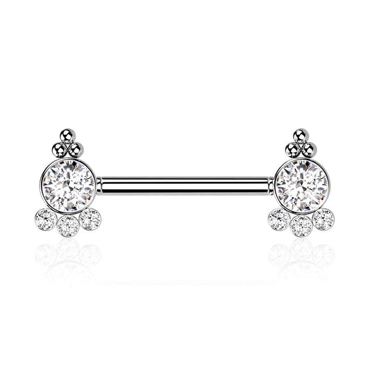 Paula & Fritz® Push-In Piercing Brustwarze Mehrfarbig Zirkonia Chirurgenstahl 316L Kugel 1,6-mm Stab-Dicke Nipple Gewindelos Straight Barbell Bridge