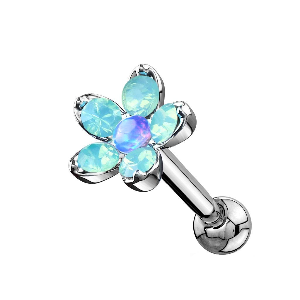 Cartilage Piercing Straight Barbell Rings Aufsatz Blume aus Opal Türkisen Edelstahl Chirurgenstahl 316L