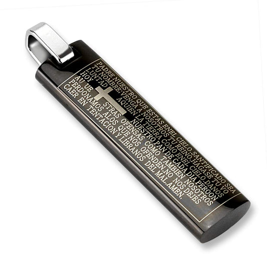 Kettenanhänger schmales Rechteck Kreuz Vater Unser 316L Chirurgenstahl Schwarz-Gold Halskettenanhänger Pendant Damenkettenanhänger