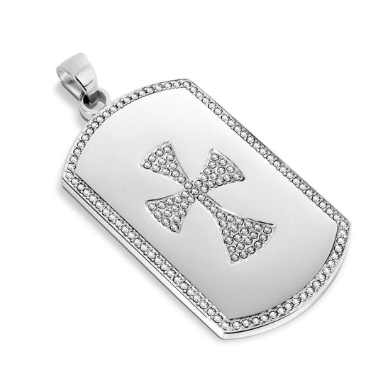 Kettenanhänger Dog Tag Kreuz Zirkonia Klar 316L Chirurgenstahl Silber HalsKettenanhänger Pendant HerrenKettenanhänger
