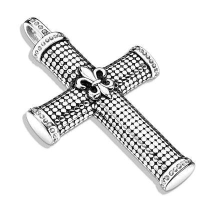 Kettenanhänger Kreuz französische Lilie Zirkonia klar 316L Chirurgenstahl Silber Halskettenanhänger Pendant Damenkettenanhänger
