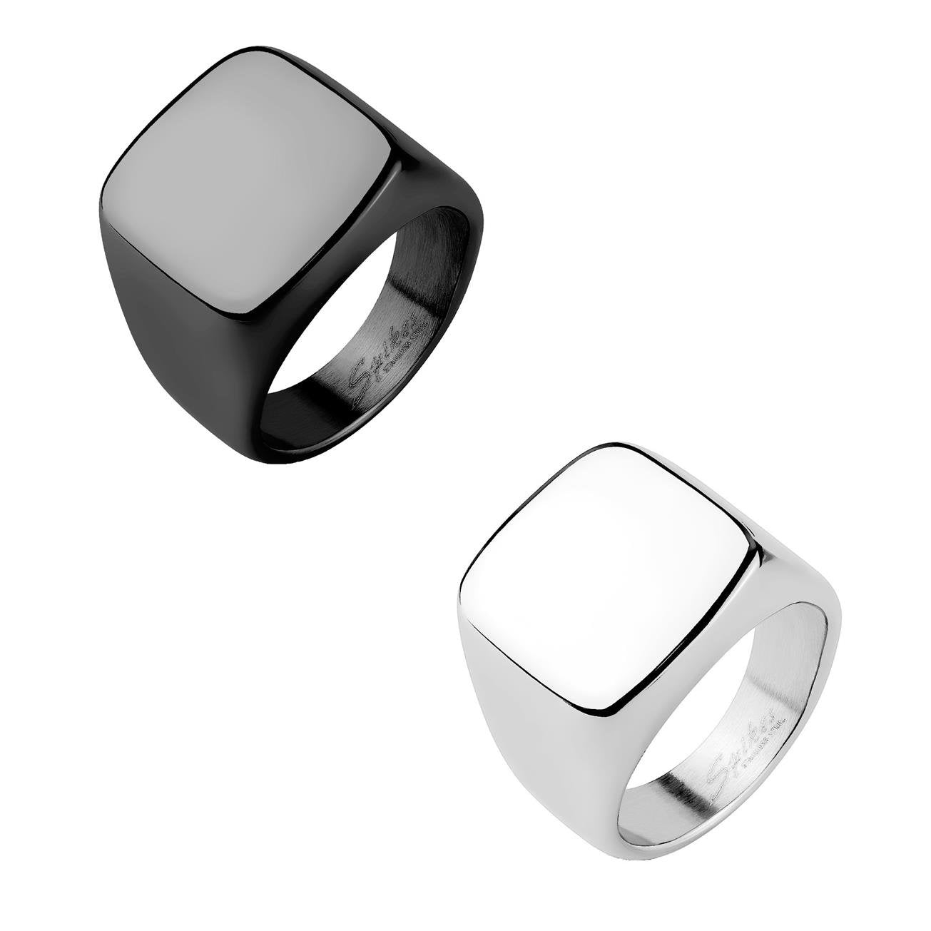 Quadrat SIEGEL 16.5mm breit Edelstahlring Freundschaftsring Herrenring Partnerring schwarz Silber verfügbare Ringgrößen 60 (19,0) - 69 (22,0)