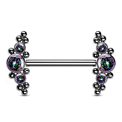 Push-In Piercing Brustwarze Zirkonia Titan Grade 23 Kugel Set Mehrfarbig 1,6 Stabdicke Nipple Gewindelos Straight Barbell Bridge - Paula & Fritz