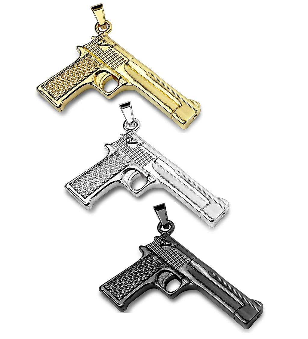 Kettenanhänger Pistole 316L Chirurgenstahl Gold Silber Schwarz Halskettennhänger Pendant Damenkettenanhänger Hand-Waffe
