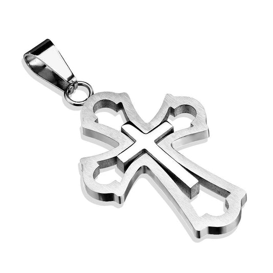 Kettenanhänger Doppeltes Kreuz 316L Chirurgenstahl Silber HalsKettenanhänger Pendant HerrenKettenanhänger Damenkettenanhänger