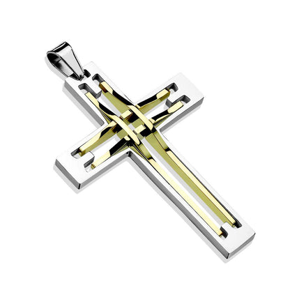 Kettenanhänger Doppeltes Kreuz 316L Chirurgenstahl Gold Halskettennhänger Pendant Damenkettenanhänger