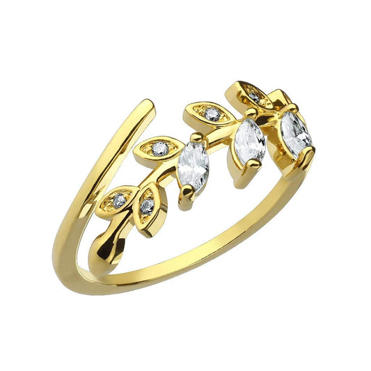 Paula & Fritz® Verstellbarer Damen-Ring Gelb-Gold Rosé-Gold Silber Blätterranke Zirkonia Freundschafts-Ring Herrening Verlobungs-Ring Edelstahl 316L