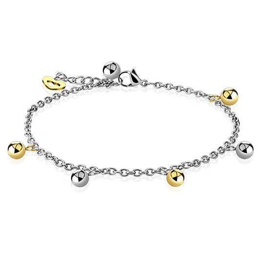 Paula & Fritz? Armband Damen Silber Gold Kugel Herz Charm Anh?nger 316L Chirurgenstahl 250-mm Bettelarmband Arm-kettchen Arm-Schmuck Fu?kette Fu?kettchen