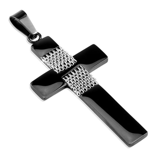 Kettenanh?nger Kreuz Ketten 316L Chirurgenstahl Schwarz-Silber 63,9 x 26,8mm Halsketten Pendant Damenkettenanh?nger Herrenketten