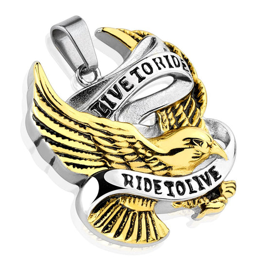 Kettenanhänger Adler Edelstahl Live to Ride Ride to Live Gold-Silber Halskettennhänger Pendant Damenkettenanhänger Männer