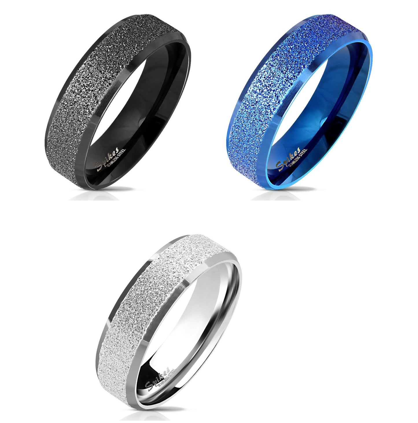 Sandgestrahlter Edelstahlring Freundschaftsring Herrenring Partnerring blau schwarz Silber polierte abgerundete Kanten Ringgrößen 47 (15) – 69 (22)