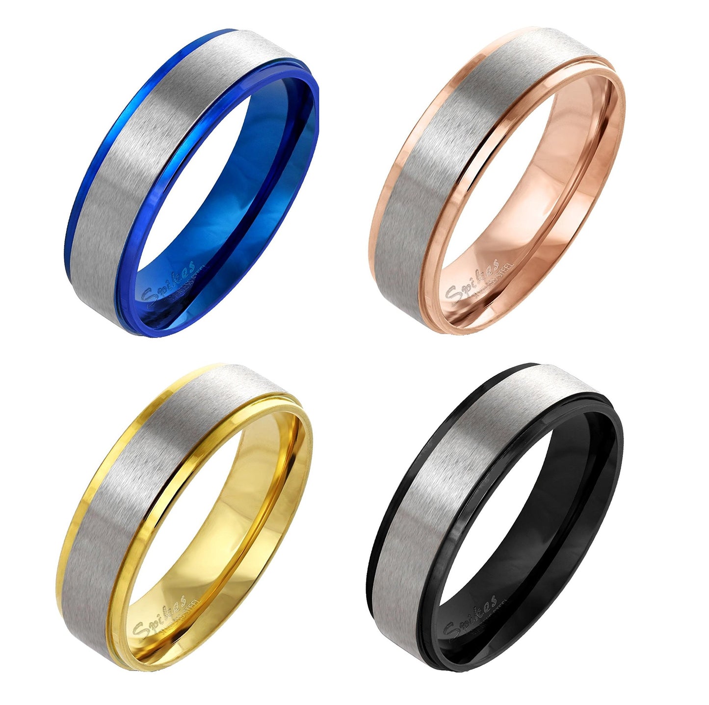 gebürsteter Edelstahlring Stepped Edge blau Gold schwarz roségold verfügbare Ringgrößen 47 (15) – 69 (22)