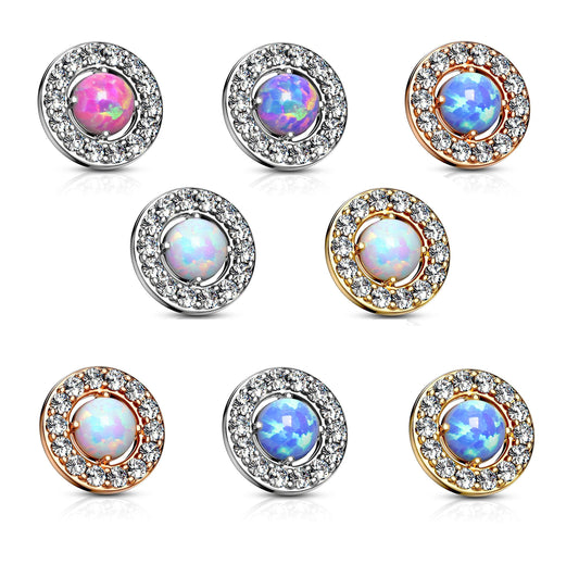 Dermal Anchor Aufsatz Anchor Steinkranz mit Opal 316L Chirurgenstahl 1,6-mm Gewinde Hautanker Skin Diver Implantat Kugel